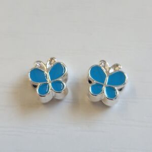 New! For Pandora Troll Charm Bracelet TWO Blue And Silver Color Butterfly Charms